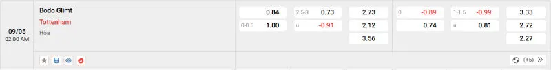 Cập nhật tỷ lệ kèo trước trận đấu Bodo/Glimt vs Tottenham
